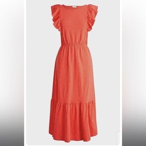 J. Crew flutter sleeve midi dress size L California poppy